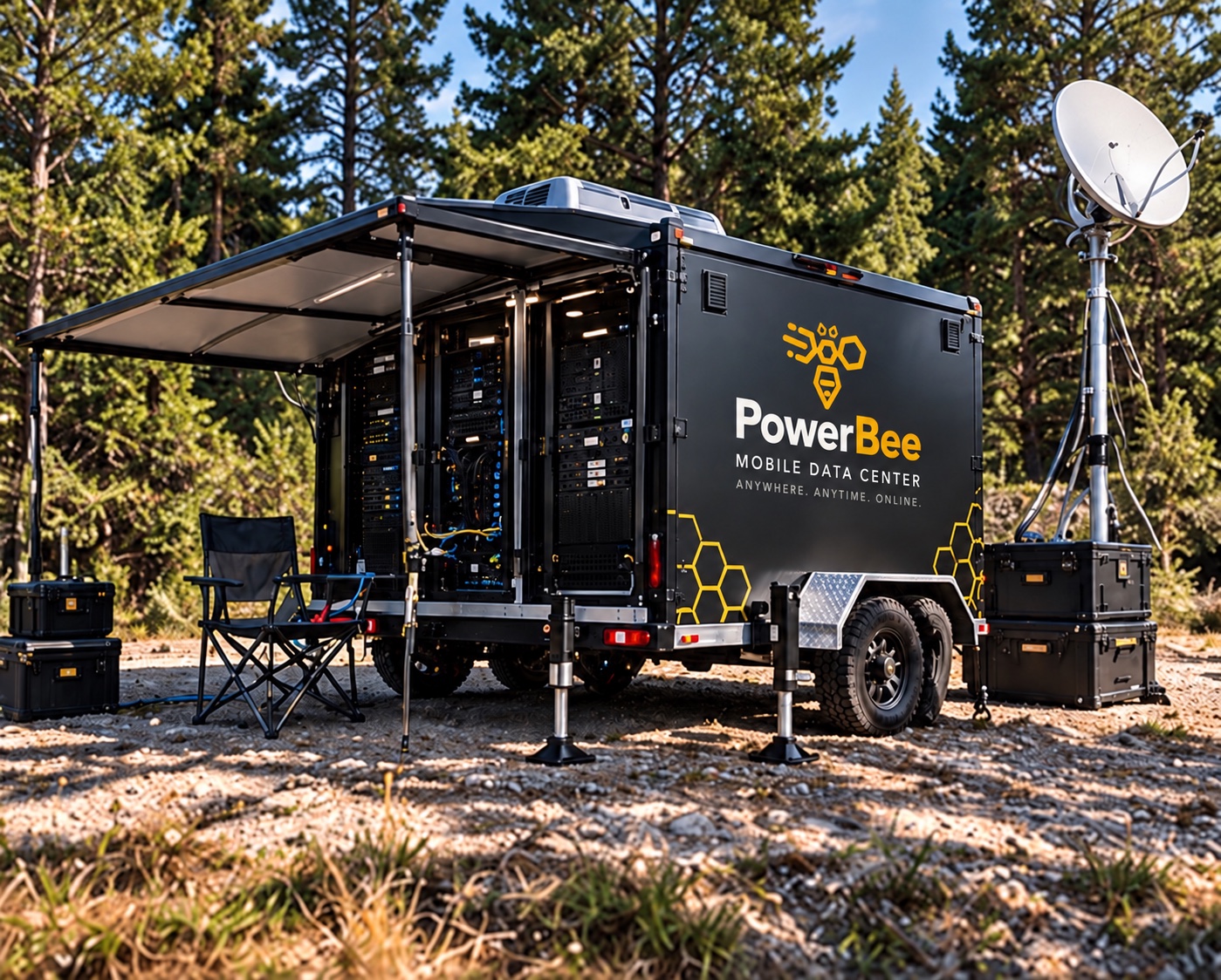 PowerBee в лесу со спутниковой антенной